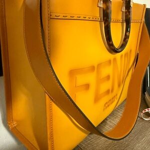 Fendi Yellow Leather Shopper Tote